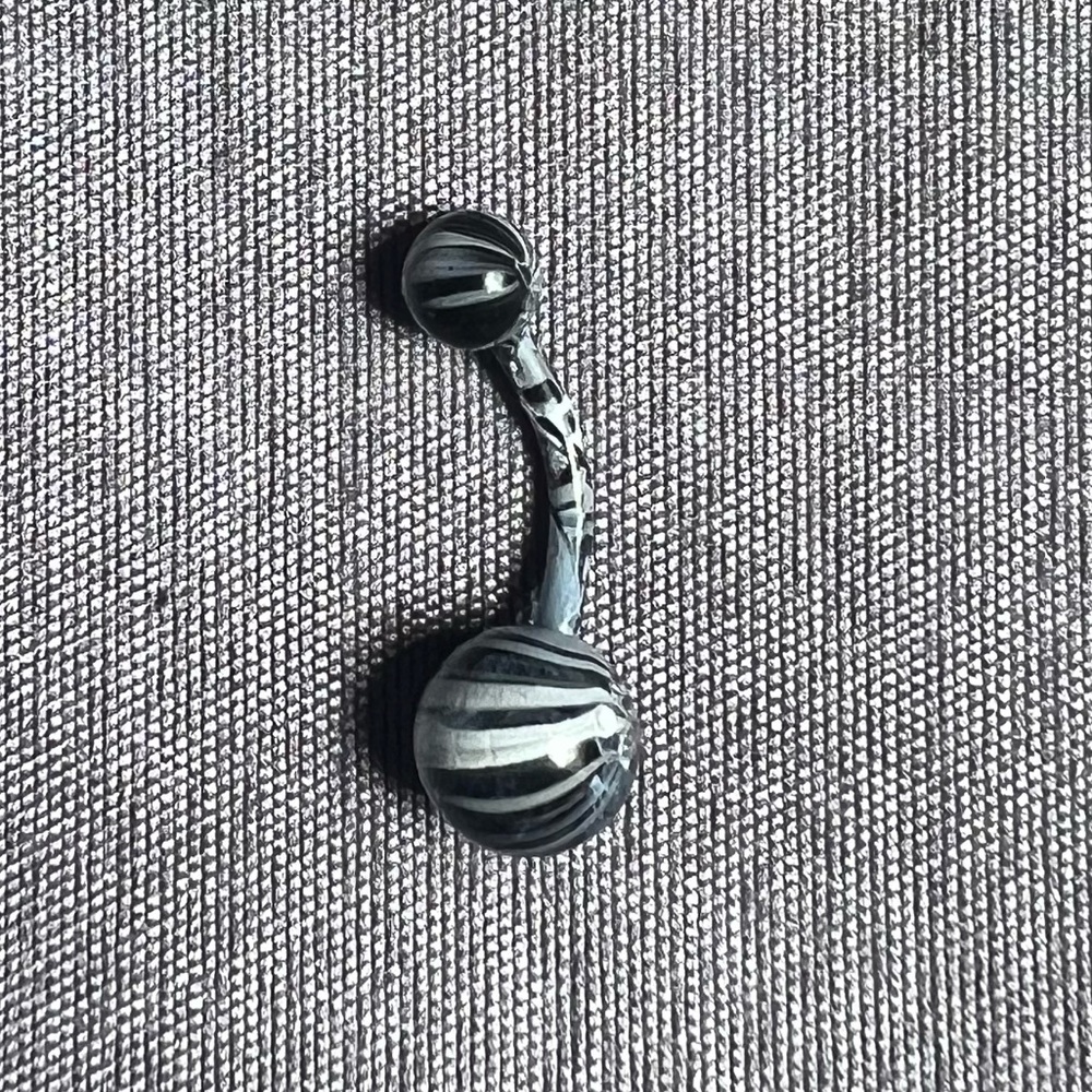 Black/ White Marble Ribbon 14G Belly Button Ring